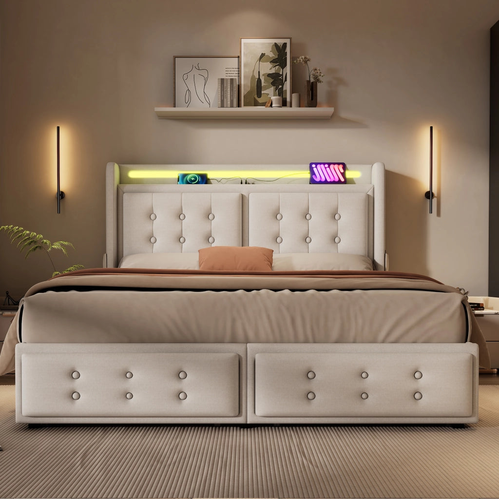 Letto matrimoniale 180x200 beige con contenitore