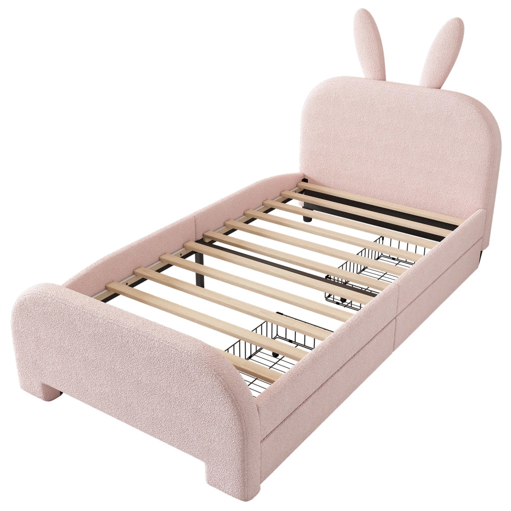 Letto per bambini 90 x 200 cm rosa a forma di coniglio
