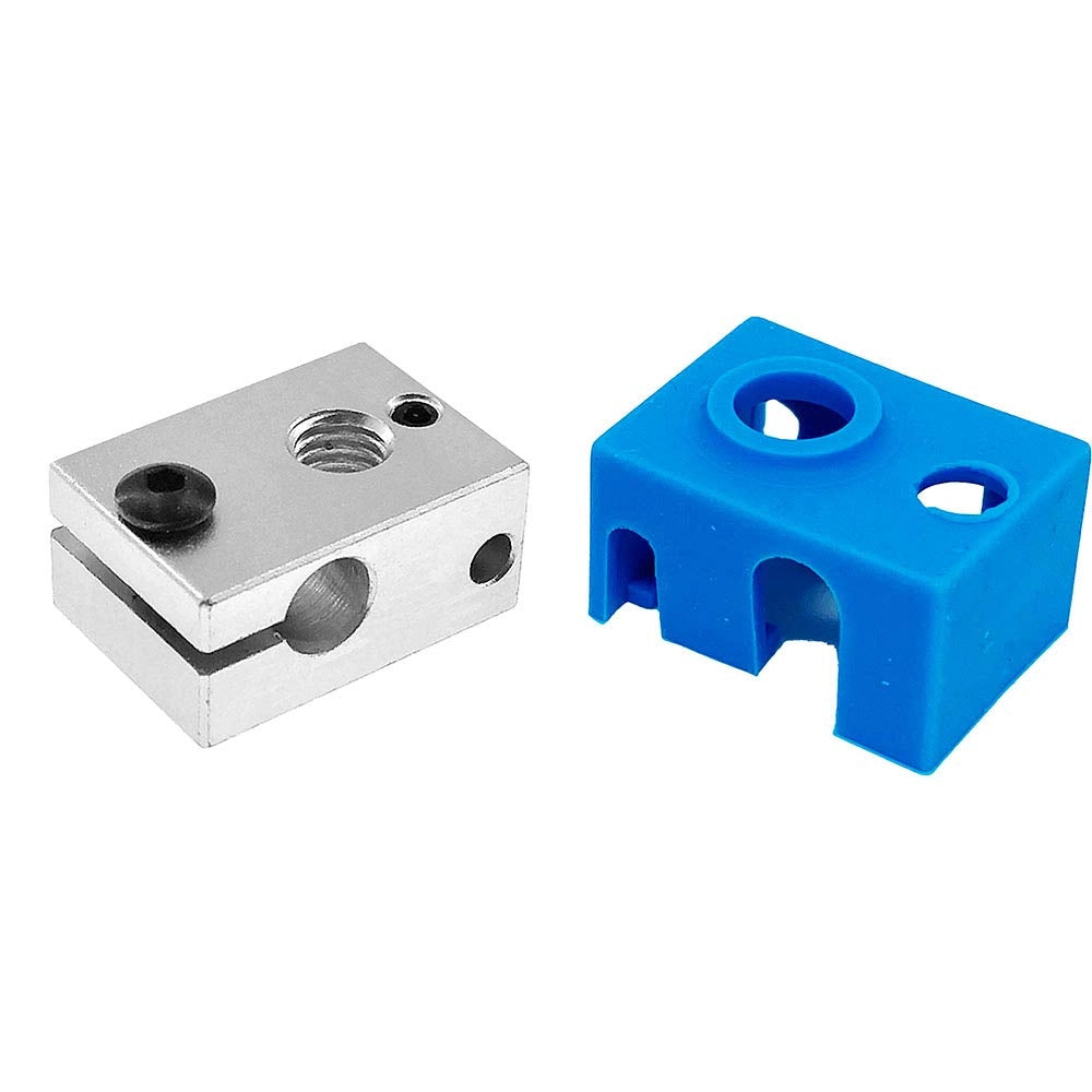 Blocco riscaldante in rame nichelato per E3D V6 PT100, con base in silicone, colore blu