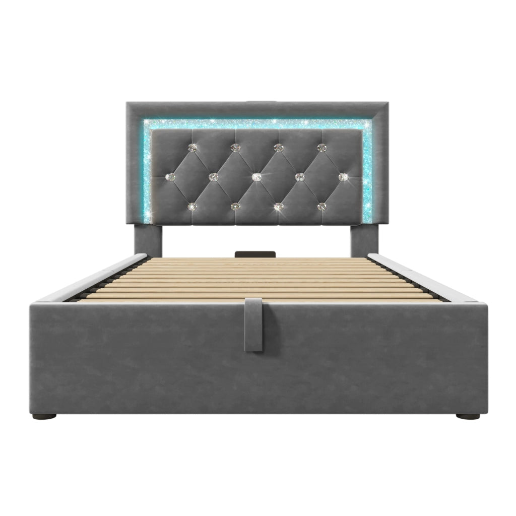 Letto singolo 90x200 cm grigio con contenitore idraulico