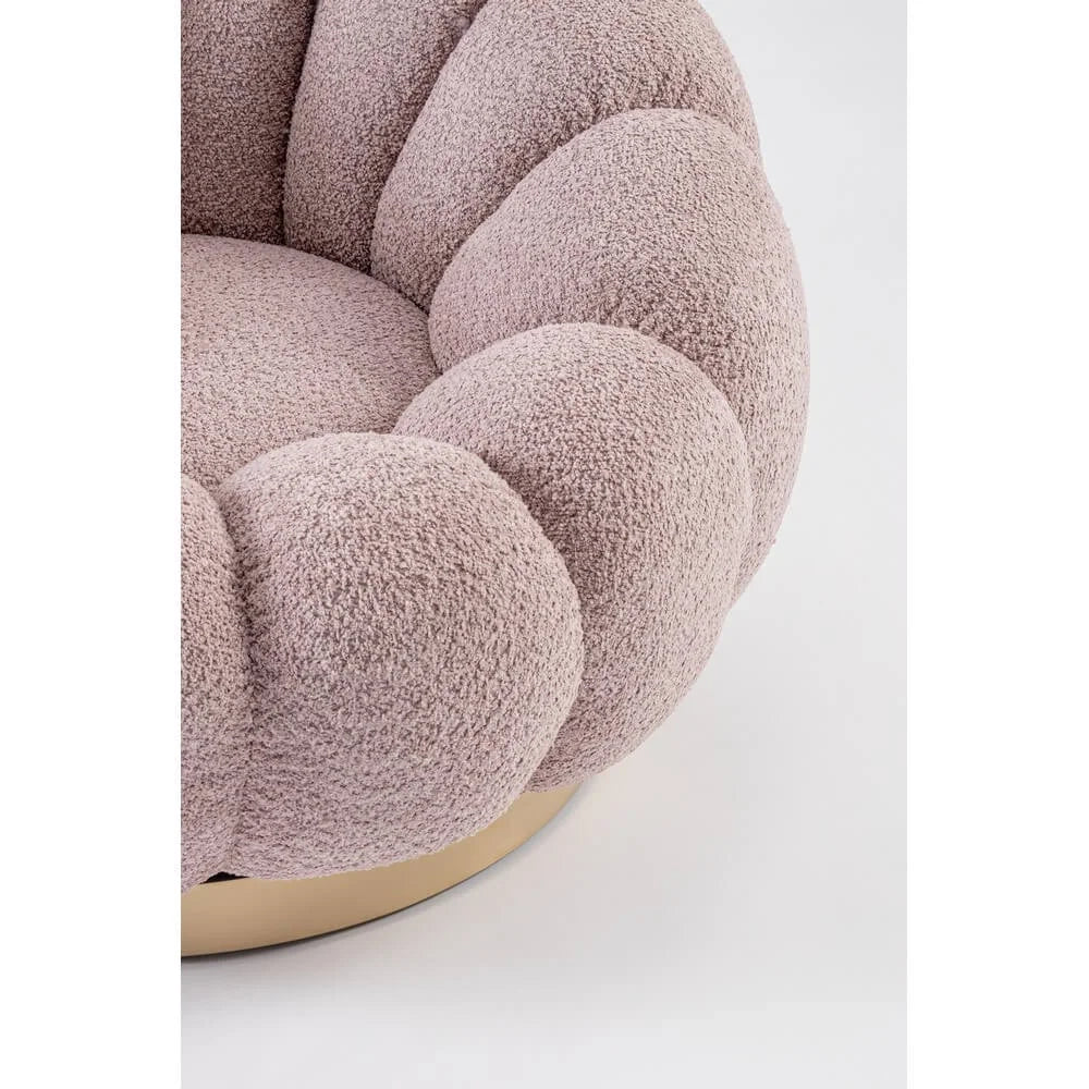 Poltrona Girevole Bouclé con Base in Acciaio Dorato Rachel Rosa