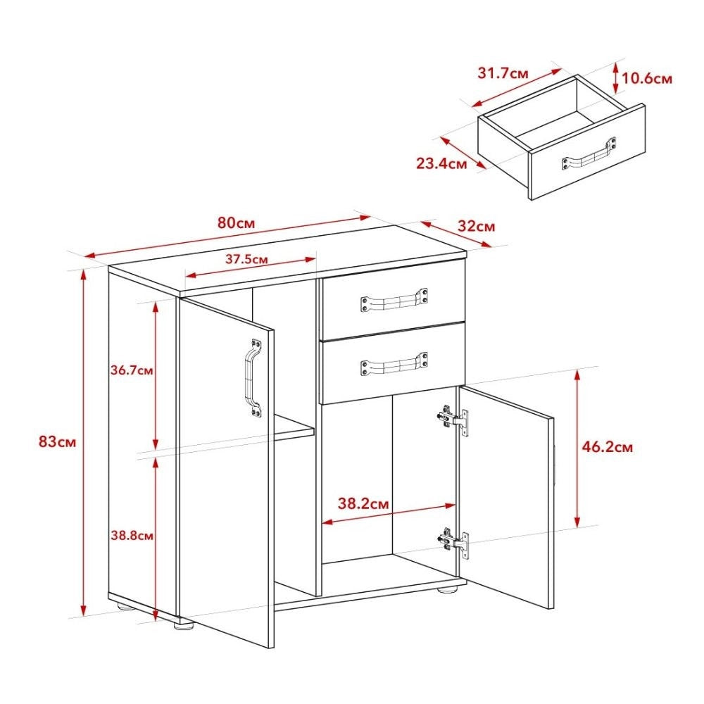 Credenza rovere e bianco 80x32x83 cm