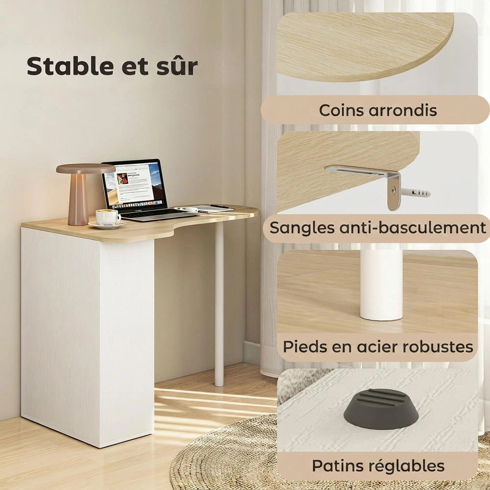 Scrivania per Computer Moderna 100 x 59 cm Sagomata in Legno Rovere con 6 Ripiani Regolabili Tavolo Salvaspazio per Casa e Ufficio