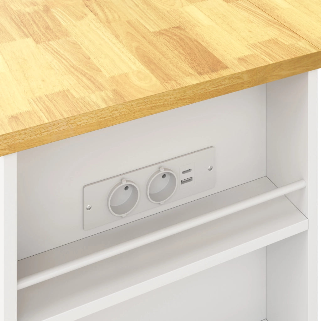Isola cucina mobile con piano pieghevole e prese, 130x50(80)x87 cm