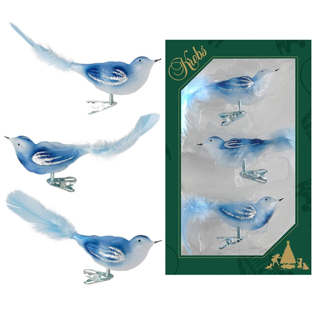 Decorazioni natalizie: 3 uccelli blu con clip, 11 cm