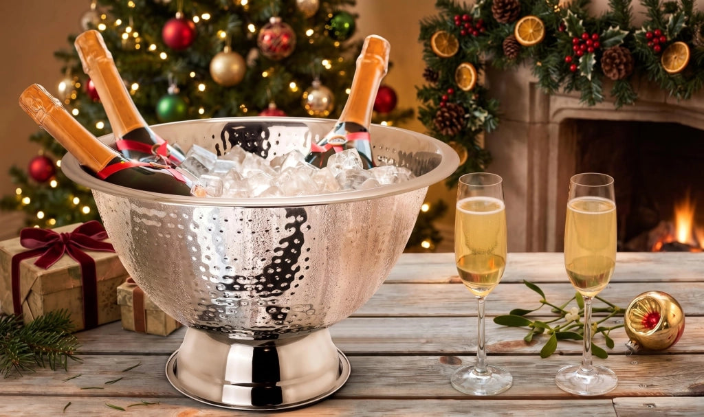 Secchiello per champagne trasparente da 7,5 litri con maniglie + 2 strofinacci