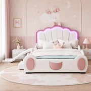 Letto per bambini a farfalla 140 × 200 cm con scivolo e scala LED multicolore in PU rosa e bianco