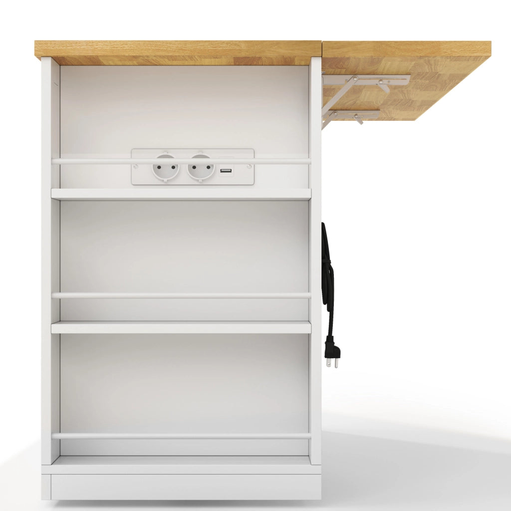 Isola cucina mobile con piano pieghevole e prese, 130x50(80)x87 cm
