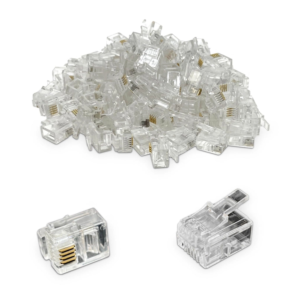 Connettore RJ11, trasparente, confezione da 100 pezzi, per telefoni e ADSL