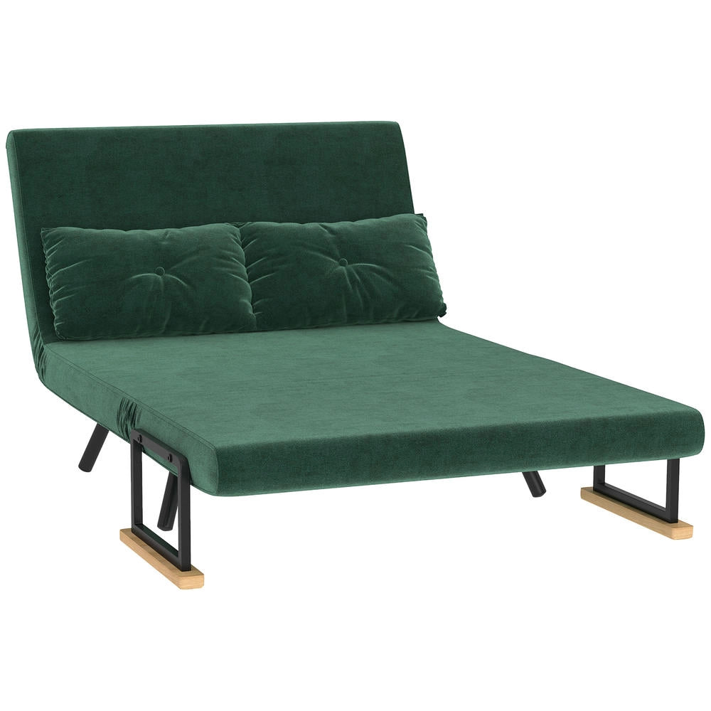 Divano letto 4 in 1 a 2 posti in tessuto effetto velluto verde 183x98,5cm, schienale regolabile salvaspazio per casa