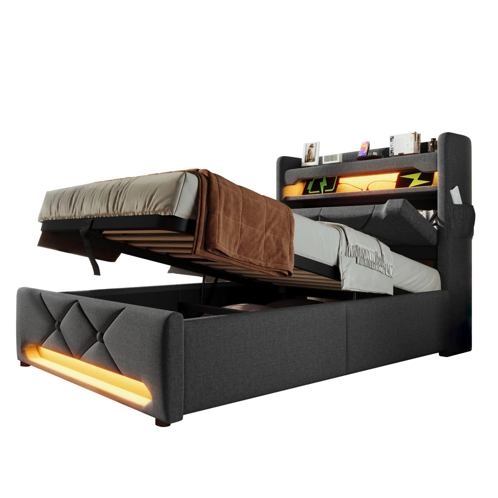 Letto singolo 90x200 con contenitore e LED