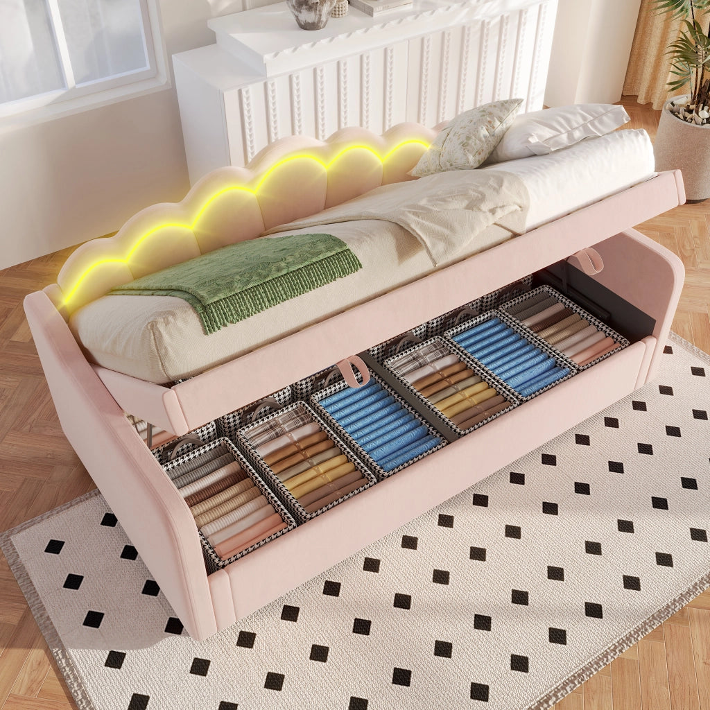 Letto singolo rosa 90x200 cm con contenitore