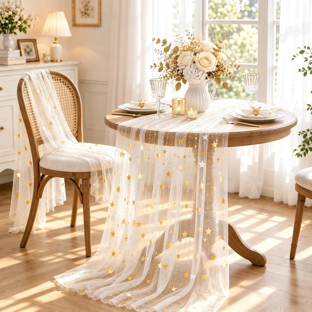 Runner da tavolo in macramè, color beige, 75x300 cm
