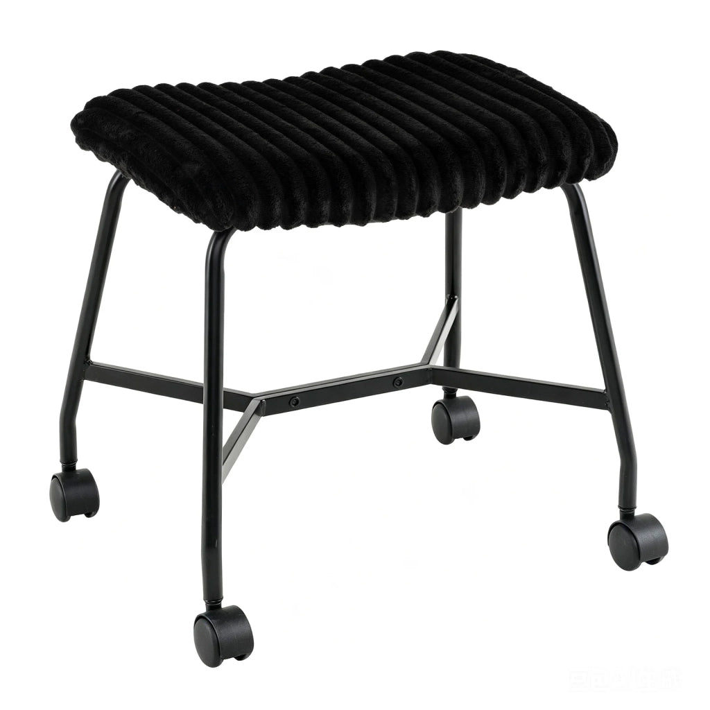Set of 2 padded rolling stools with curved seat and 4 smooth-rolling casters, black