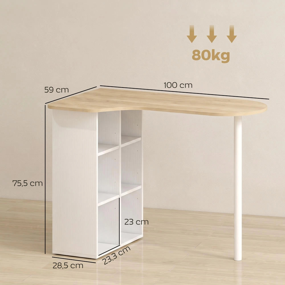 Scrivania per Computer Moderna 100 x 59 cm Sagomata in Legno Rovere con 6 Ripiani Regolabili Tavolo Salvaspazio per Casa e Ufficio
