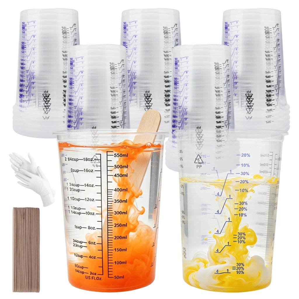 25 misurini in plastica da 600 ml, con scala graduata e spatola per mescolare