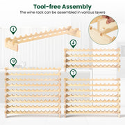 Stackable Modular Wine Rack for 108 Bottles 9 Tier Wooden Wine Rack Freestanding Wine Display Shelf Natural