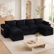 Divano modulare ULEVR 335x167x85 cm in velluto a coste nero con tasche laterali e cuscini