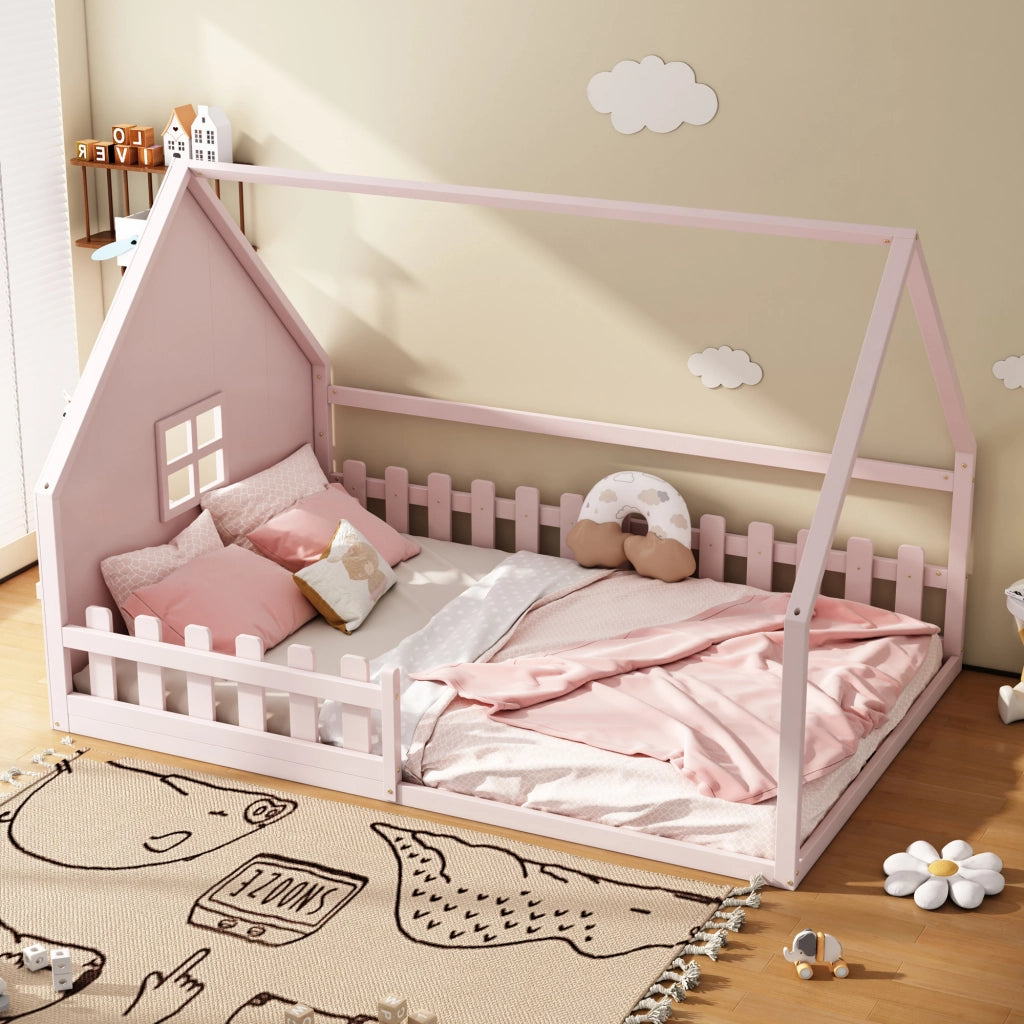 Letto a casetta rosa 140 x 200 cm con sponda
