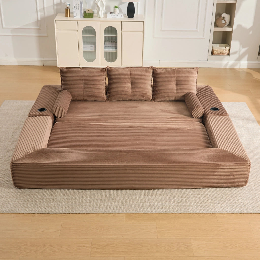 DIVANO letto 232x98x80 cm in velluto a coste marrone