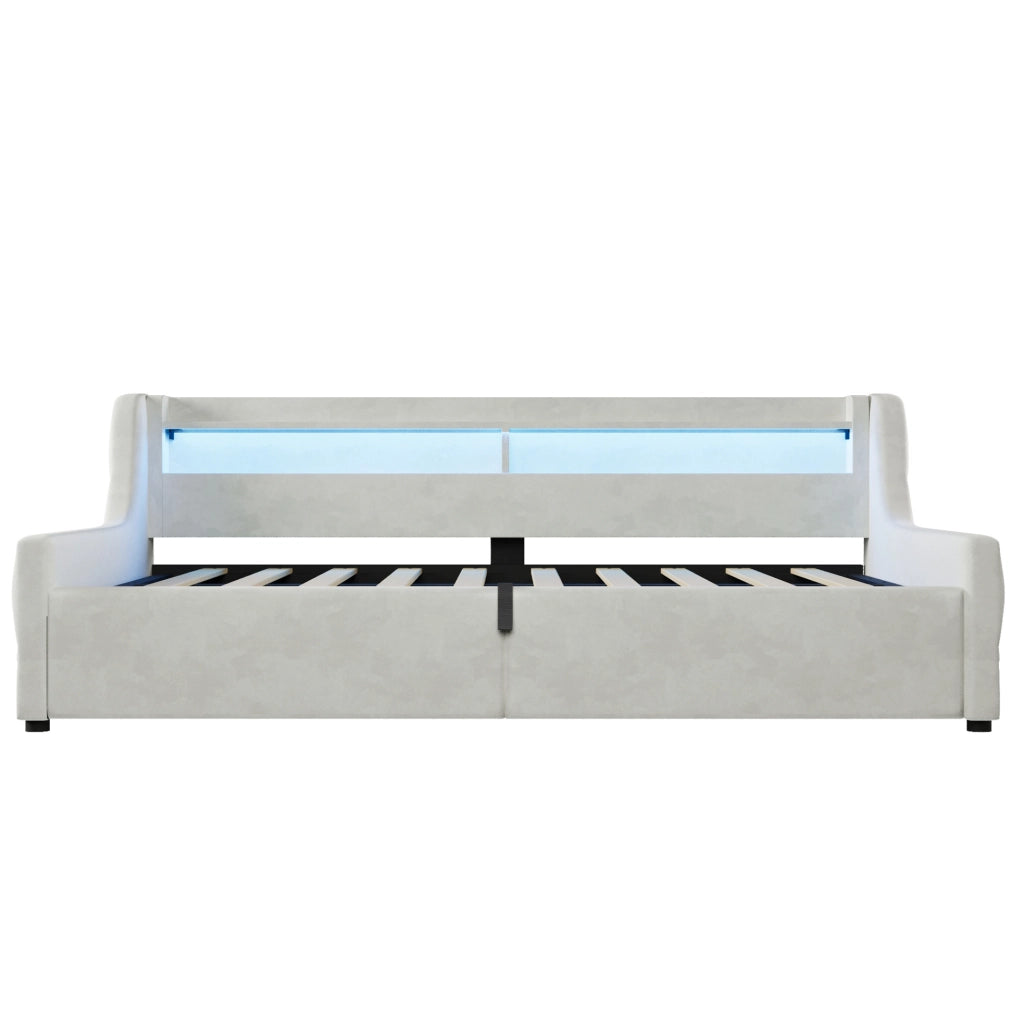 Letto singolo contenitore 90x200 cm con LED, bianco sporco