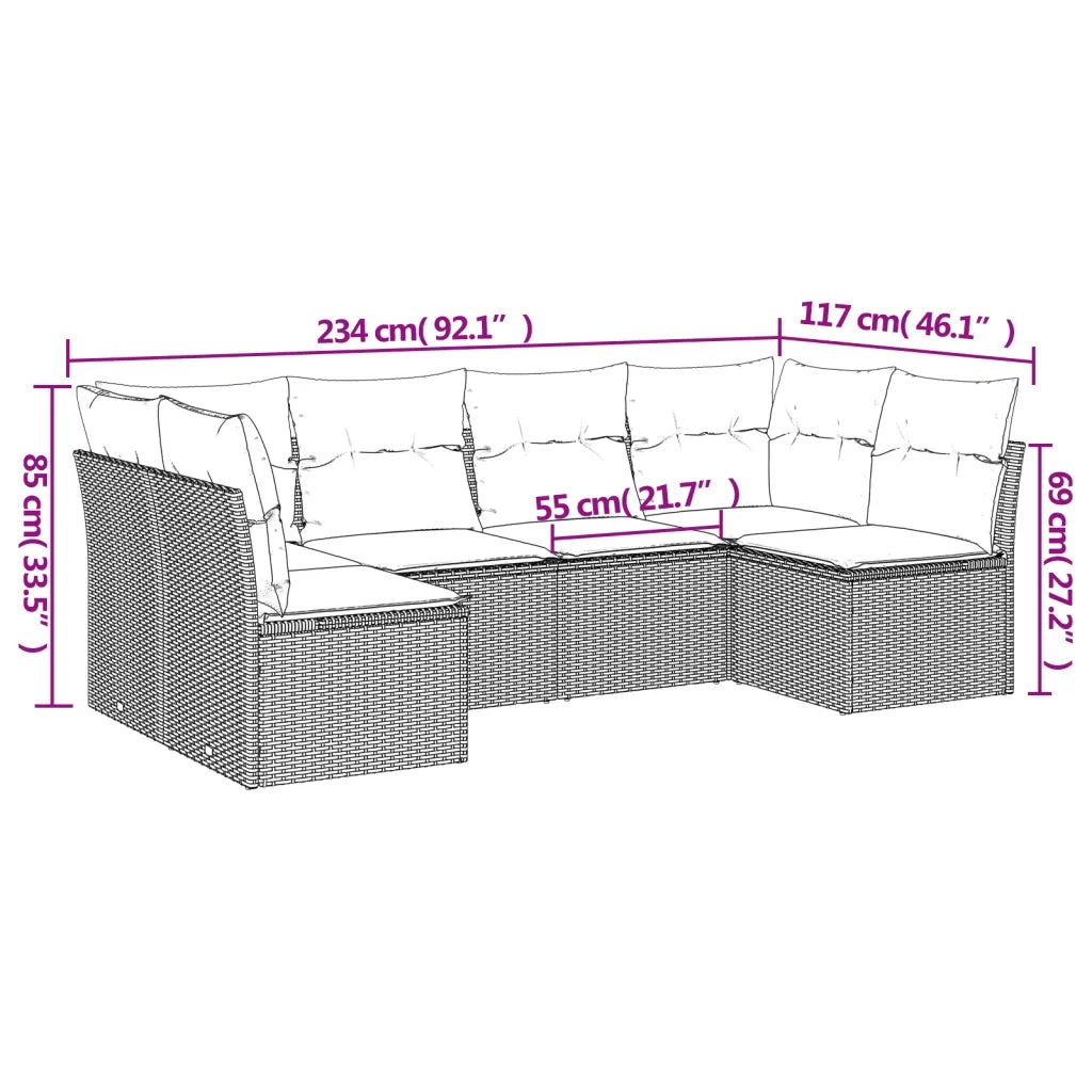 Set Divano da Giardino 6 pz con Cuscini Nero in Polyrattan 3217386