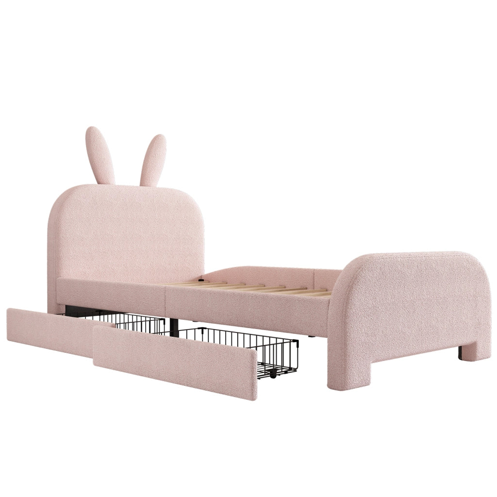 Letto per bambini 90 x 200 cm rosa a forma di coniglio