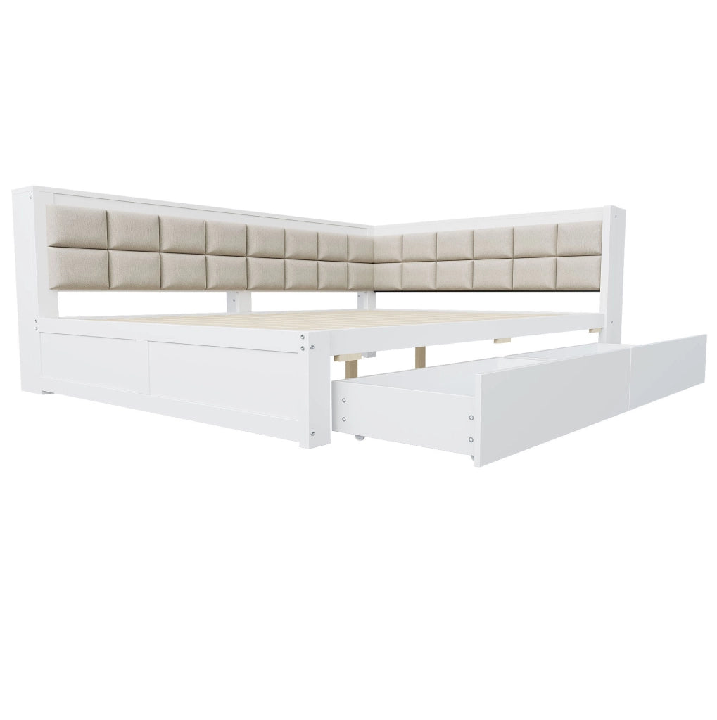 Letto trasformabile 140x200 cm con schienale imbottito e 2 cassetti; bianco