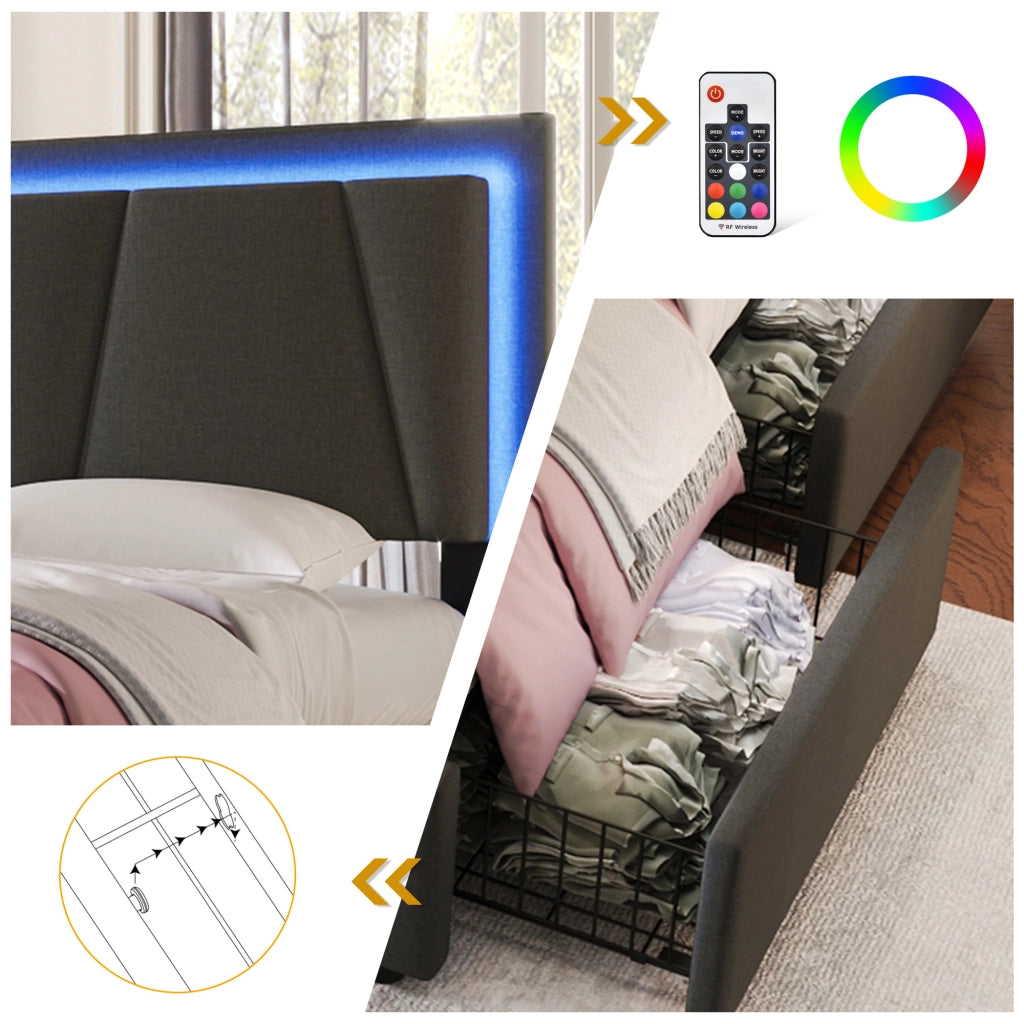Letto contenitore con 4 cassetti grigio 140x200 cm