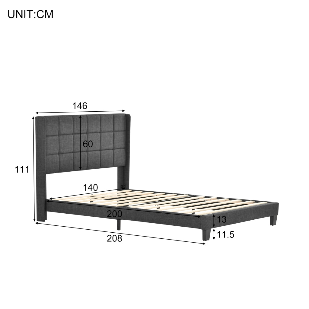 Letto matrimoniale imbottito 140x200 cm grigio con materasso