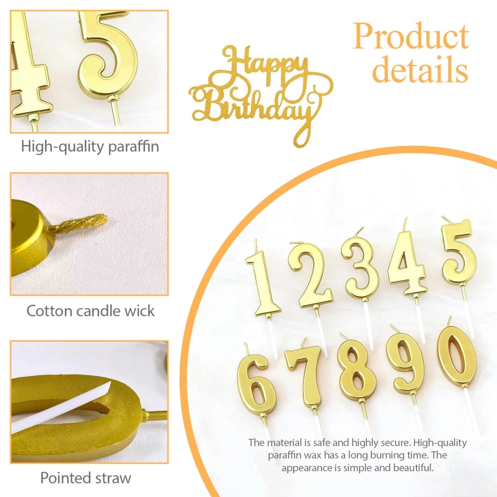 Candeline numeriche, set da 12 pezzi (0-9), con glitter, per torte