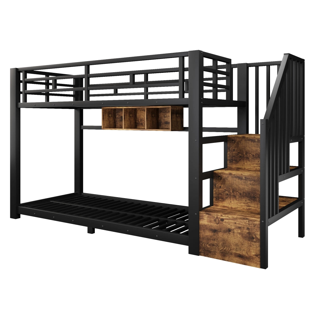 Letto a castello 90x200 cm con scala contenitore e luci LED