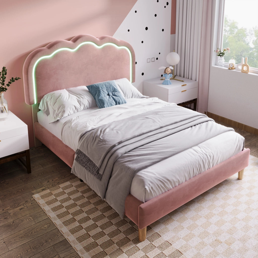 Letto singolo 90 x 190 cm rosa con testiera regolabile