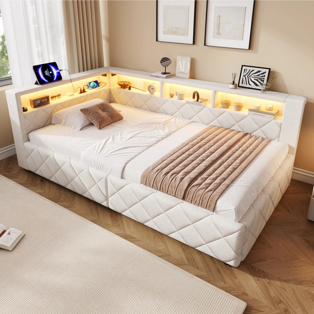 Letto contenitore beige 90x200 cm con sollevamento idraulico