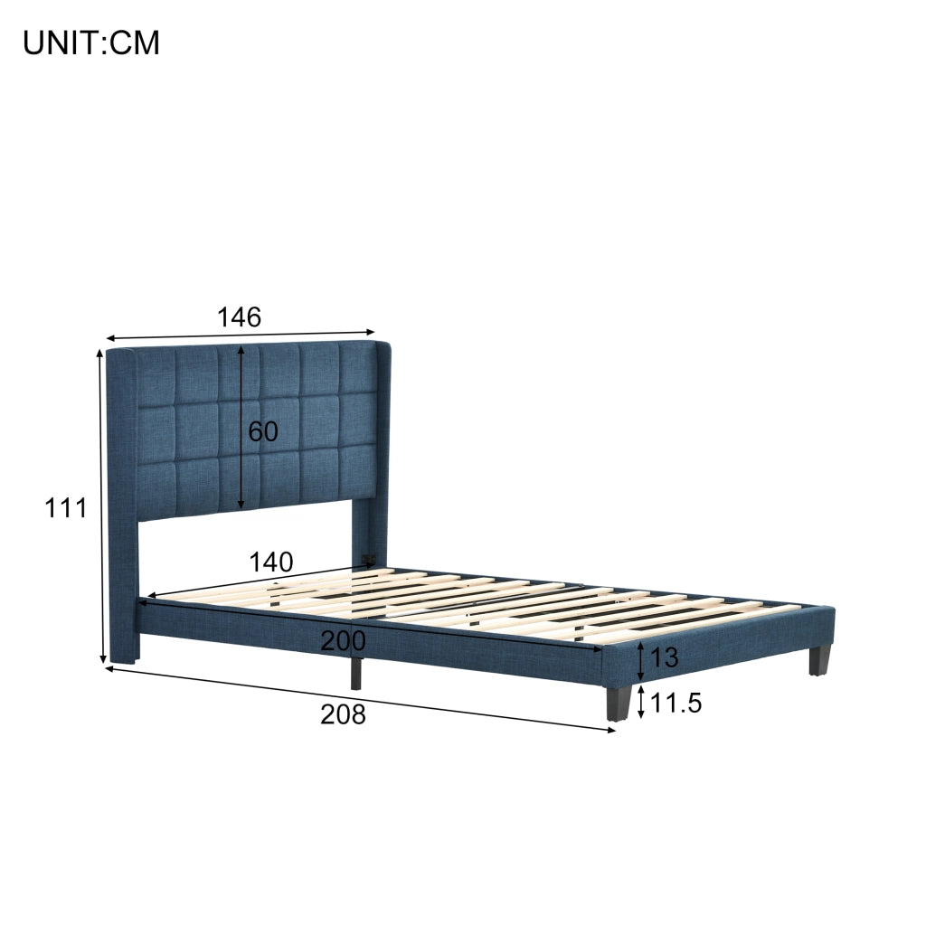 Letto matrimoniale imbottito blu 140x200 cm