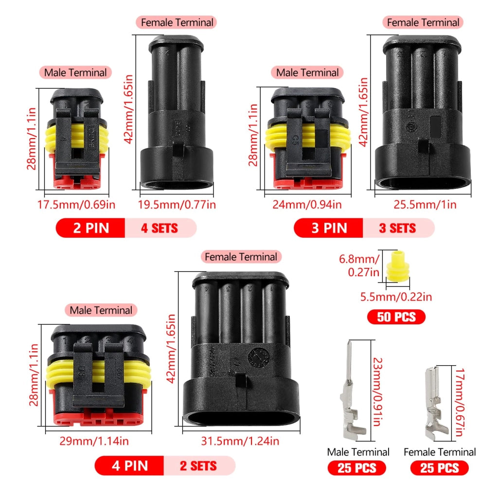 Set di 9 connettori impermeabili a 2/3/4 pin per auto