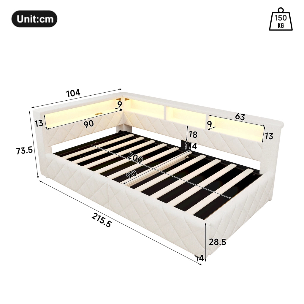 Letto contenitore beige 90x200 cm con sollevamento idraulico