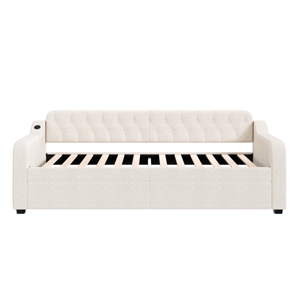 Divano letto beige 90 x 200 cm con letto estraibile