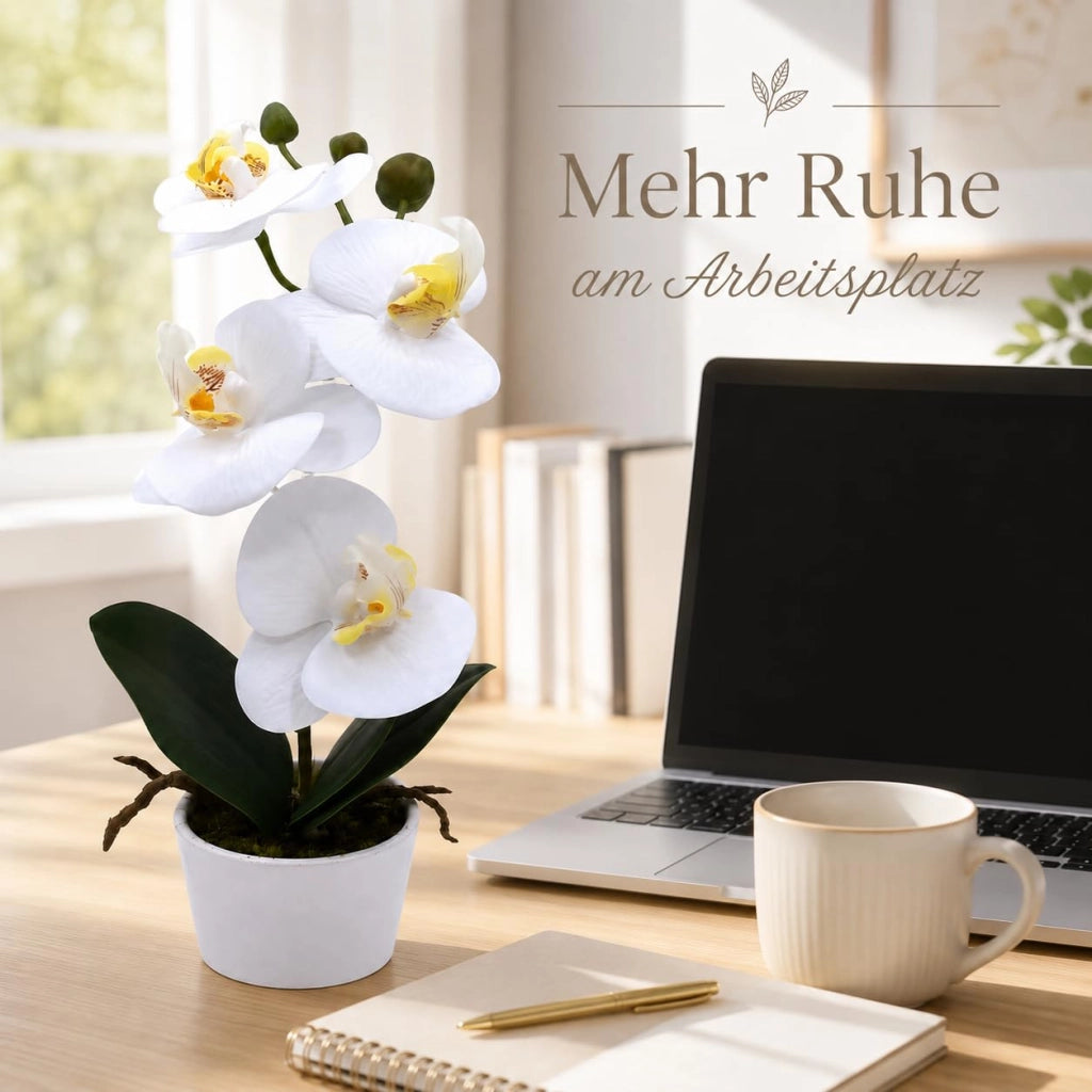 Orchidea artificiale in vaso, color crema, 26 cm, facile da curare