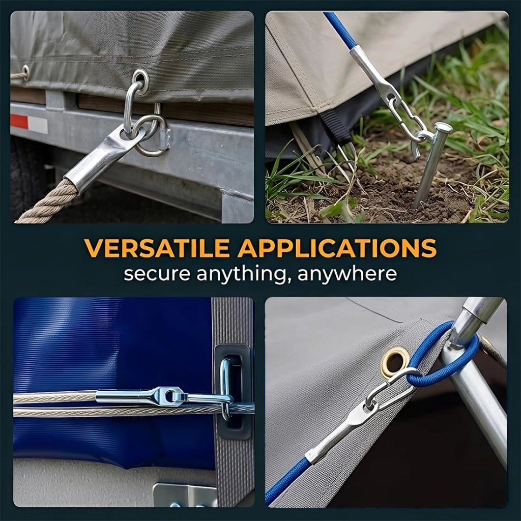 10 pezzi fascette per teloni con ganci simplex, zincate, 8 mm, per teli e coperture