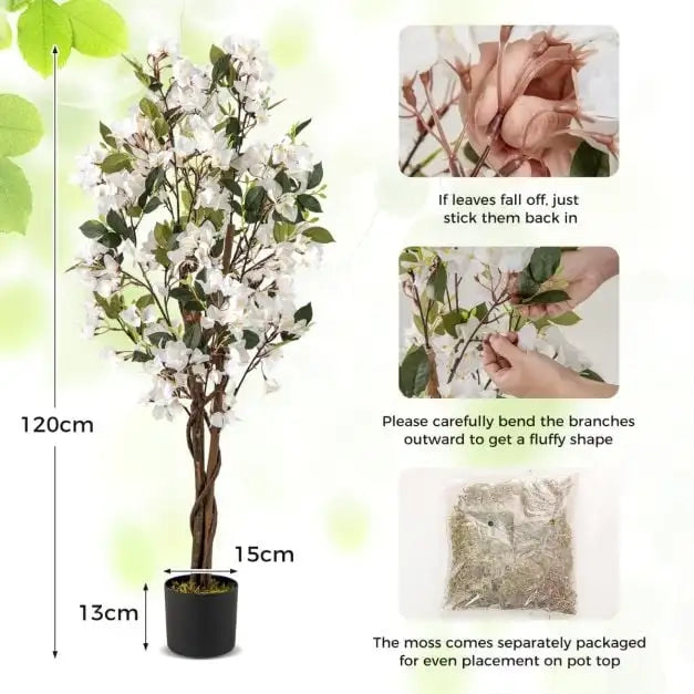 120 CM Tall Artificial Bougainvillea Tree with Blooming Flowers-White