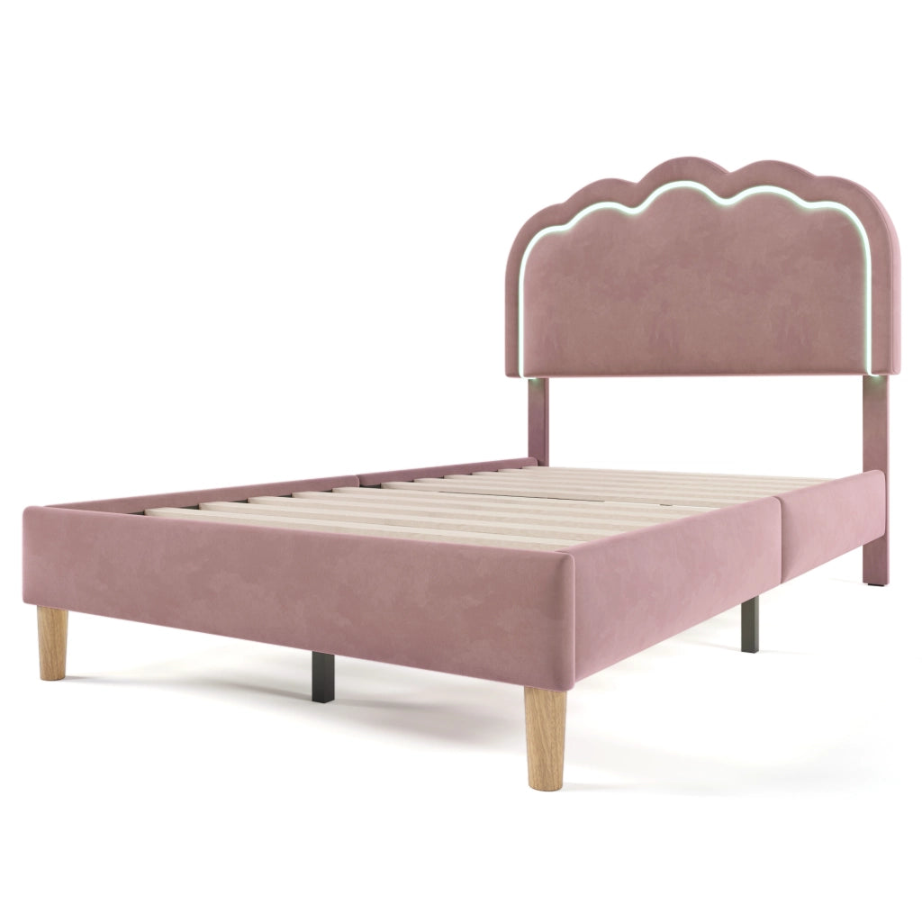 Letto singolo 90 x 190 cm rosa con testiera regolabile