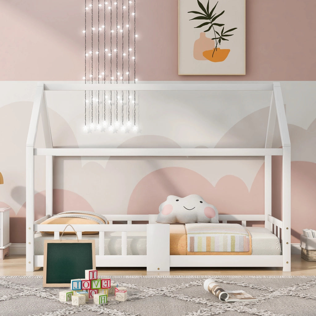 Letto casetta per bambini 90 x 200 cm bianco con lavagna
