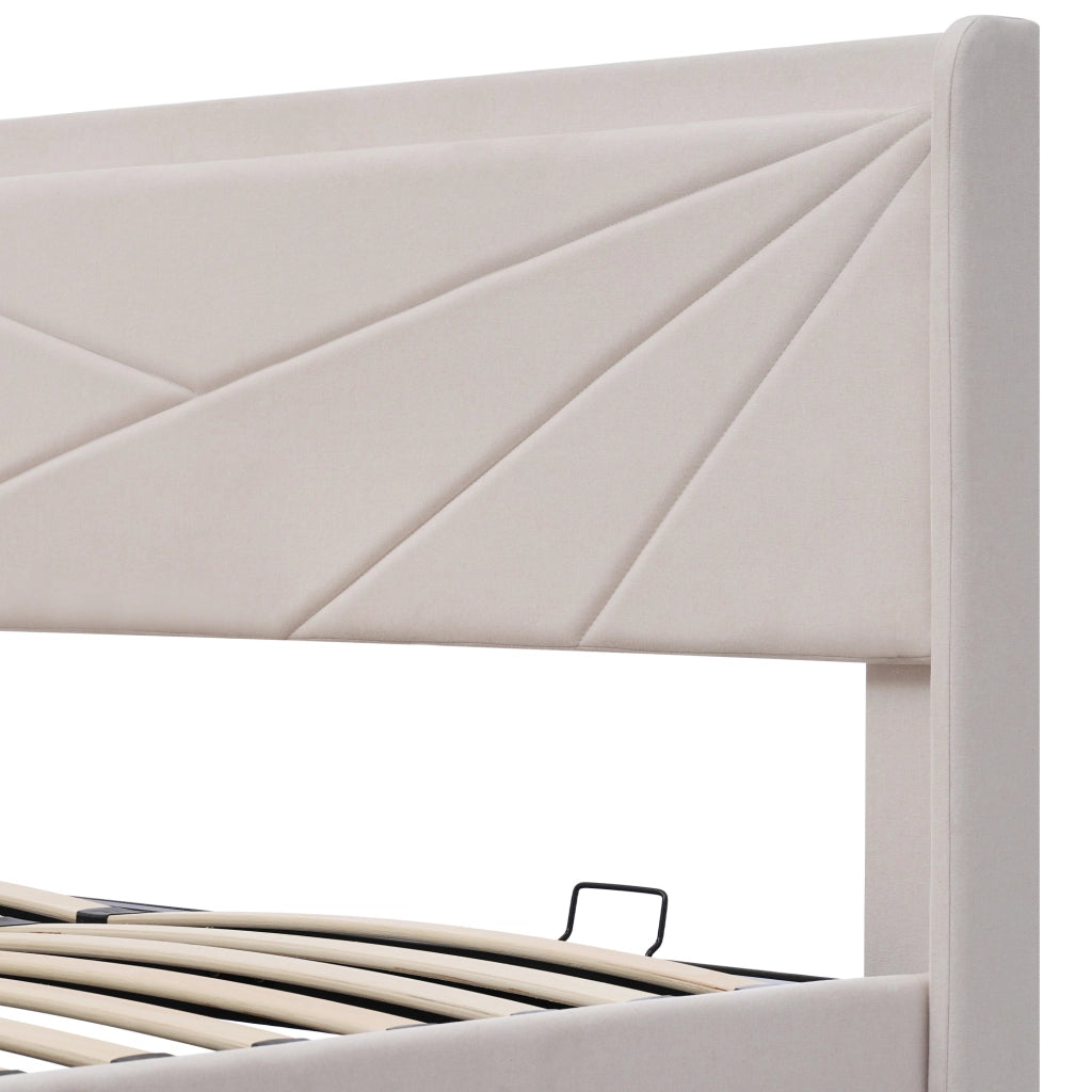 Letto matrimoniale contenitore 140x200 beige con testiera USB e Tipo-C