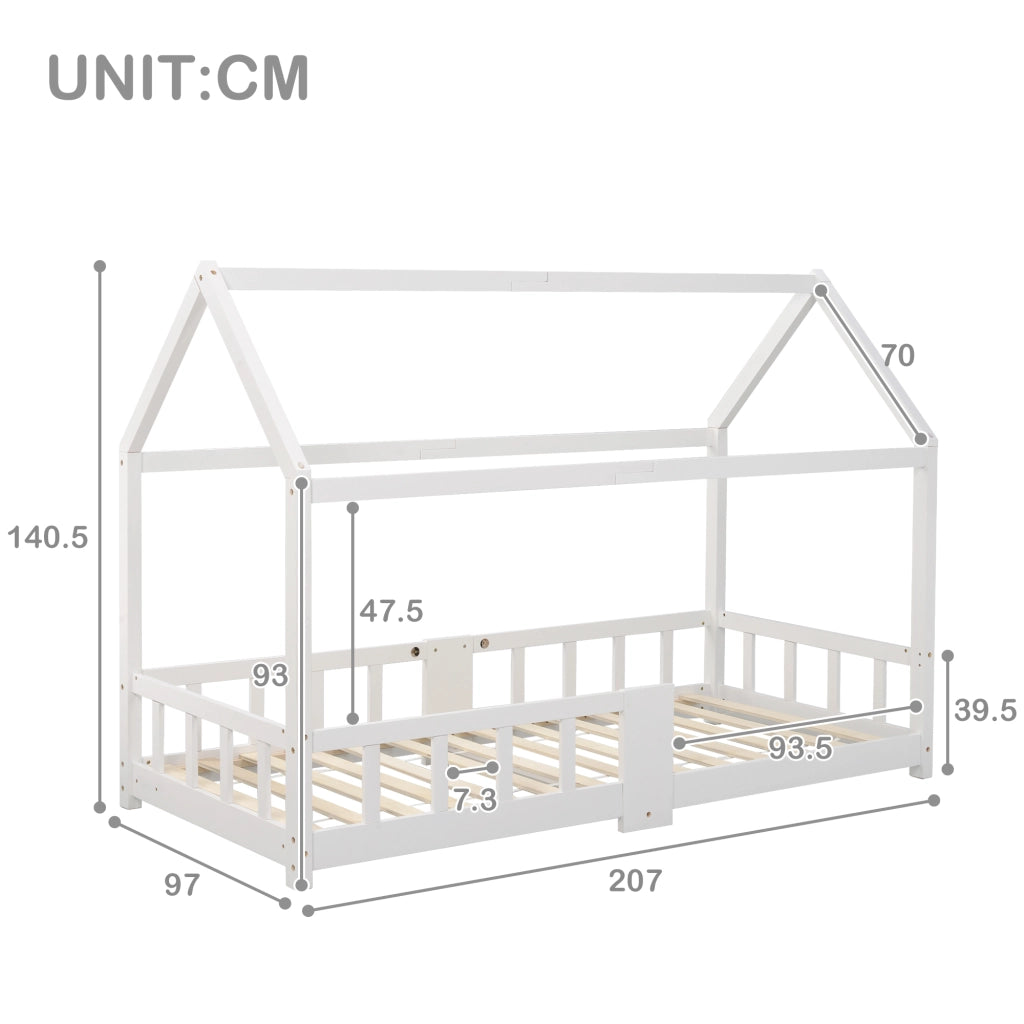 Letto casetta per bambini 90 x 200 cm bianco con lavagna