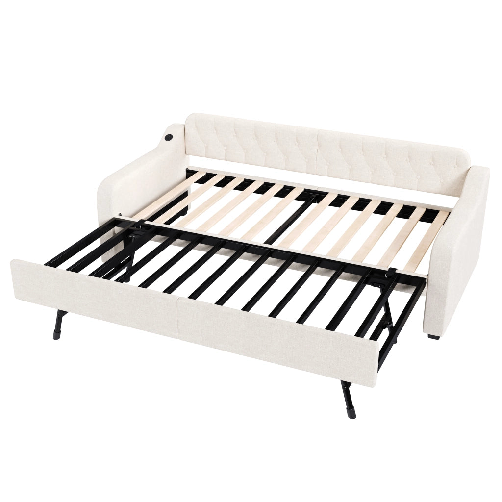 Divano letto beige 90 x 200 cm con letto estraibile