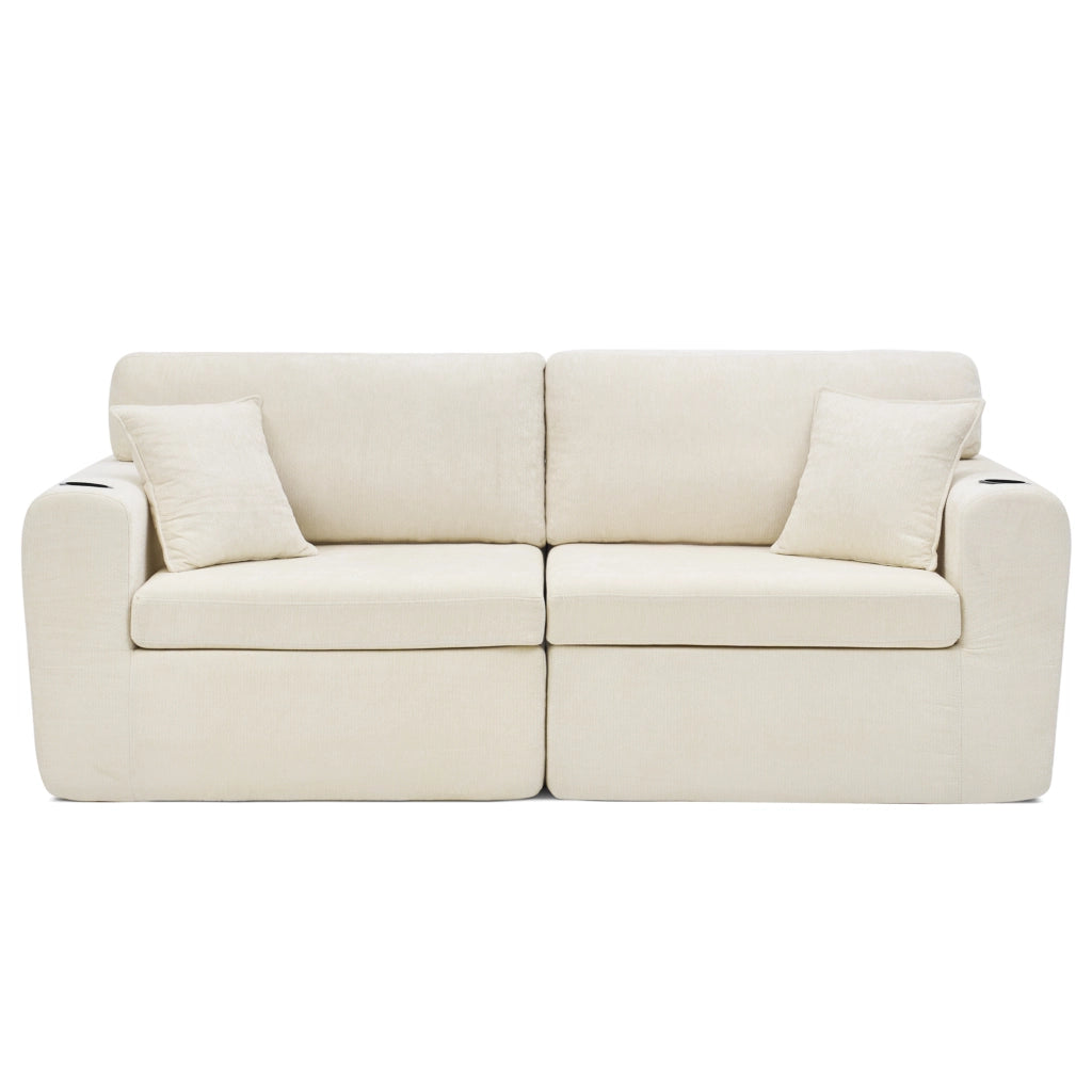 DIVANO Relax 2 posti 220x100x89 cm in chenille beige con porta USB