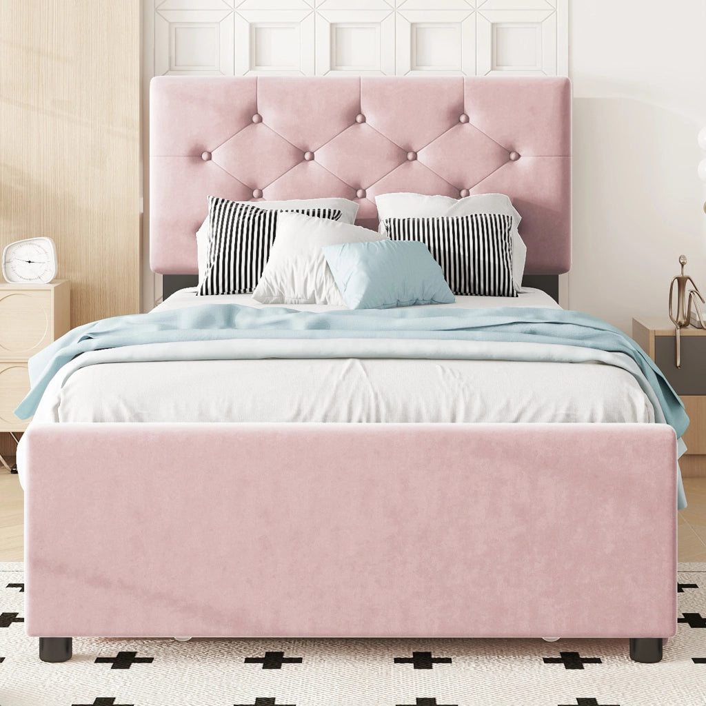 Letto imbottito 90x200 cm rosa con letto estraibile