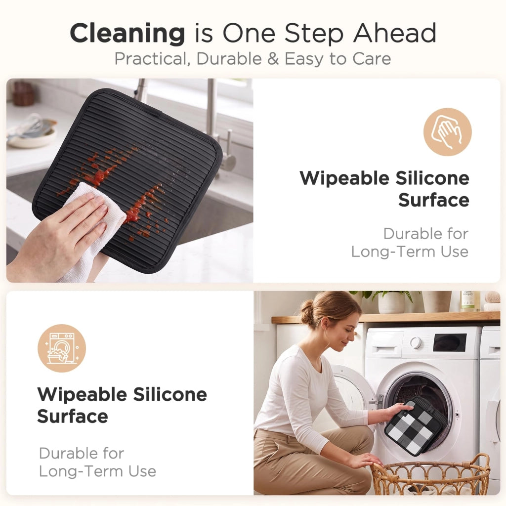 Set di strofinacci in silicone e cotone, 20x20 cm, confezione da 2, colore bianco e nero