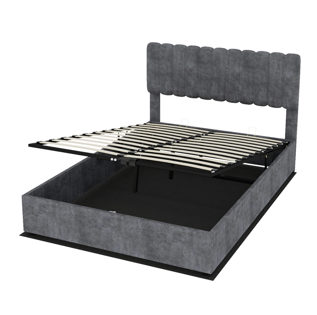 Letto matrimoniale imbottito in tessuto grigio 140x200 cm
